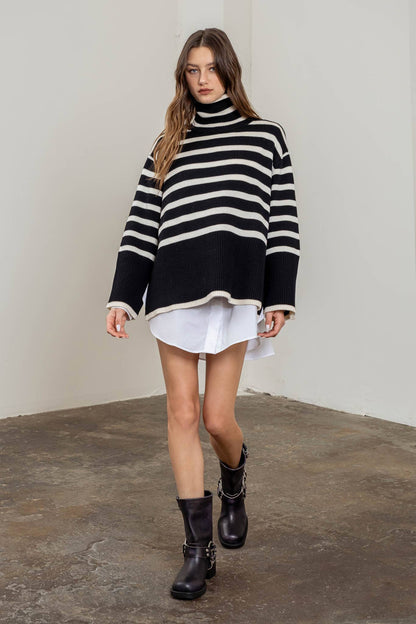 Stripe Turtle Neck Sweater