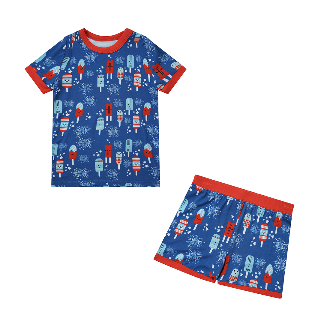 Emerson and Friends - Party Pops 4th of July Fireworks Bamboo Kids Clothing Pajama Shorts Set: 2T
