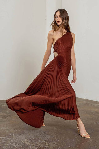Unbalance Cutting Pleats Midi Dress