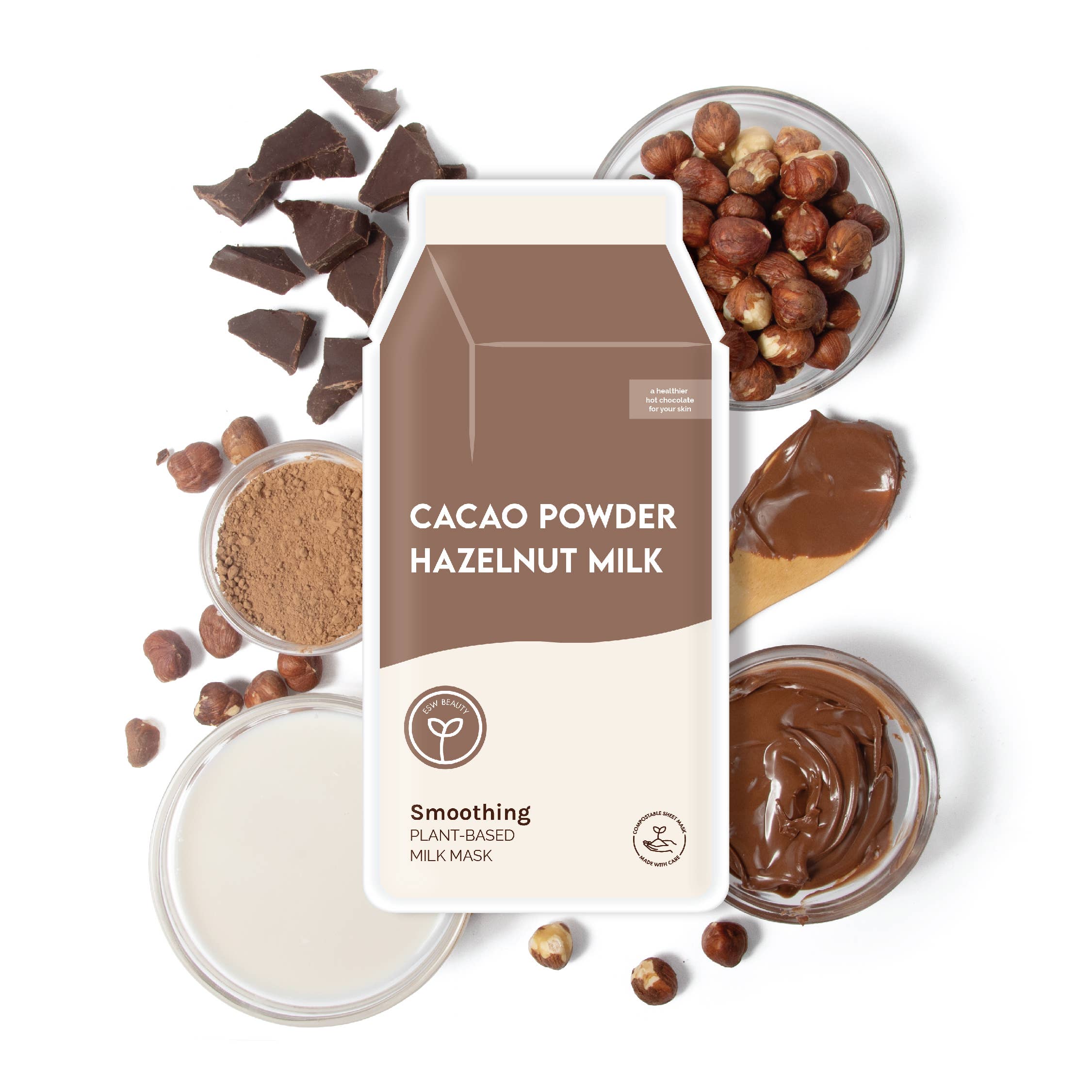ESW Beauty - Cacao Powder Hazelnut Milk Smoothing Plant-Based Milk Mask: With Peg Hole