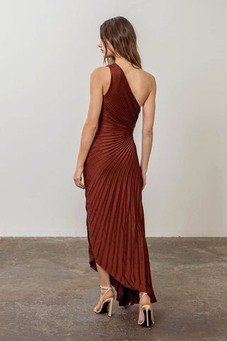 Unbalance Cutting Pleats Midi Dress
