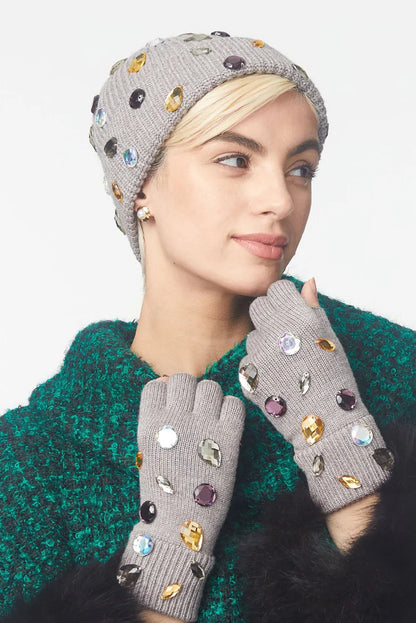 Dove Grey Candy Crystal Fingerless Gloves