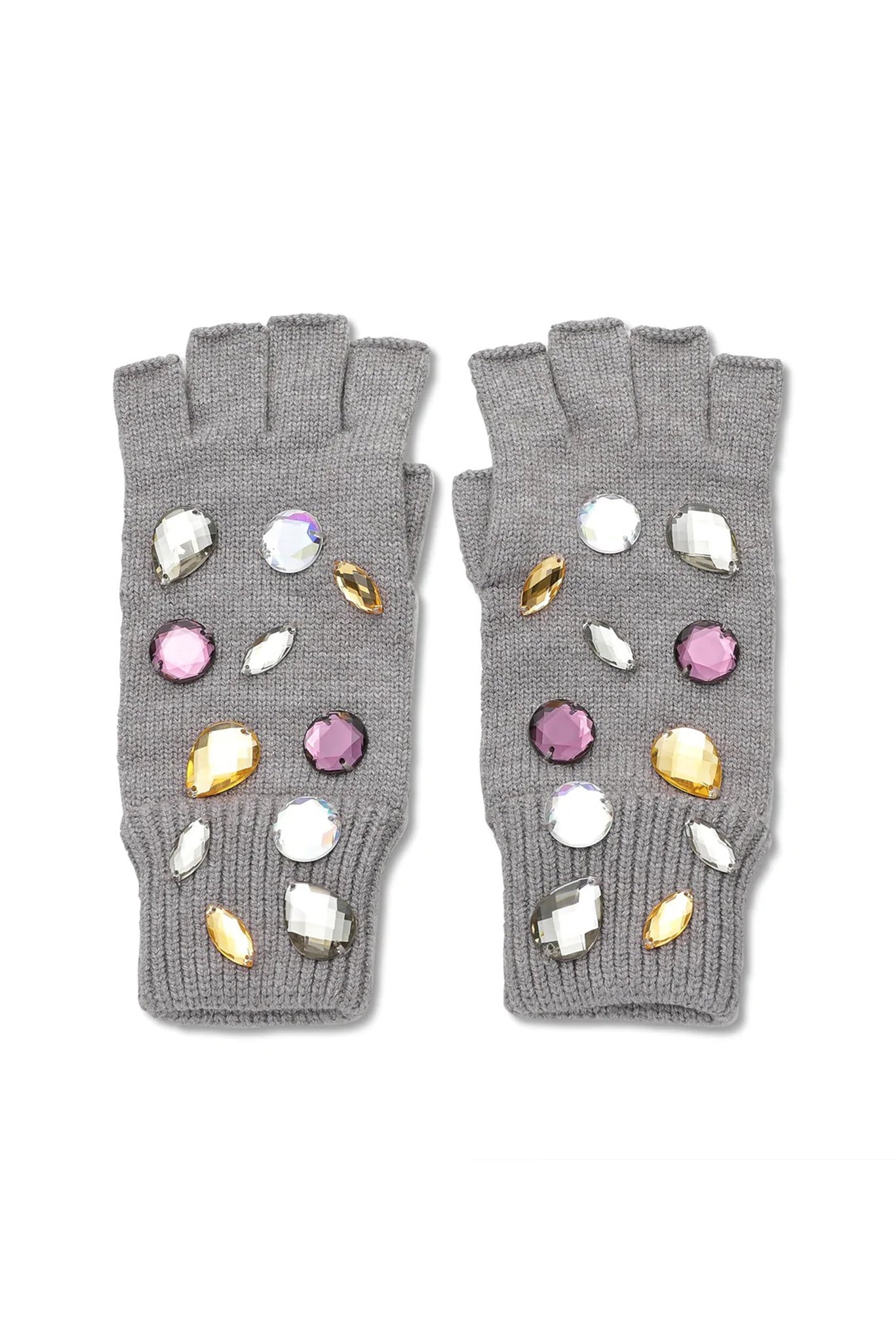 Dove Grey Candy Crystal Fingerless Gloves