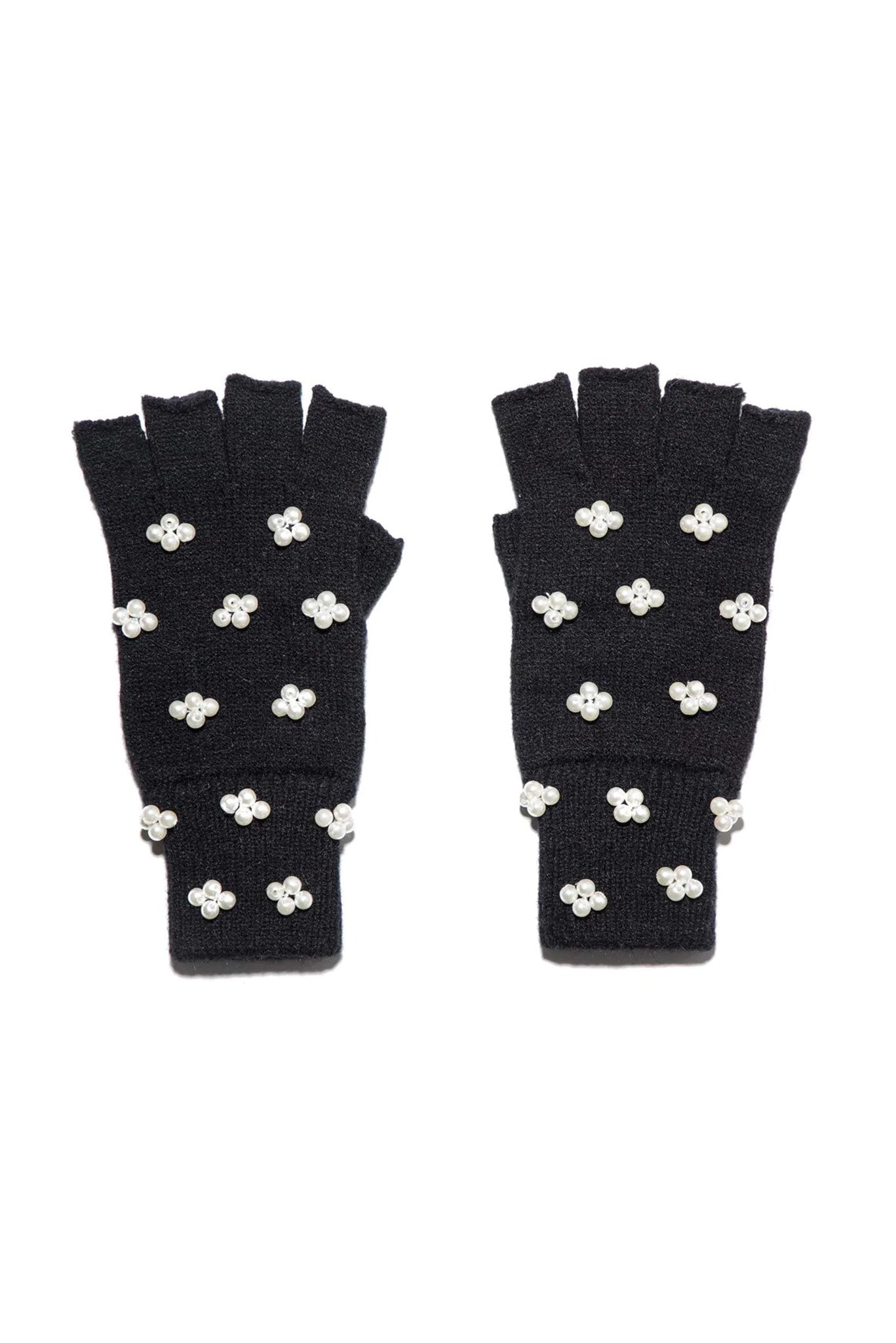 Jet Pearl Cluster Fingerless Knit Gloves