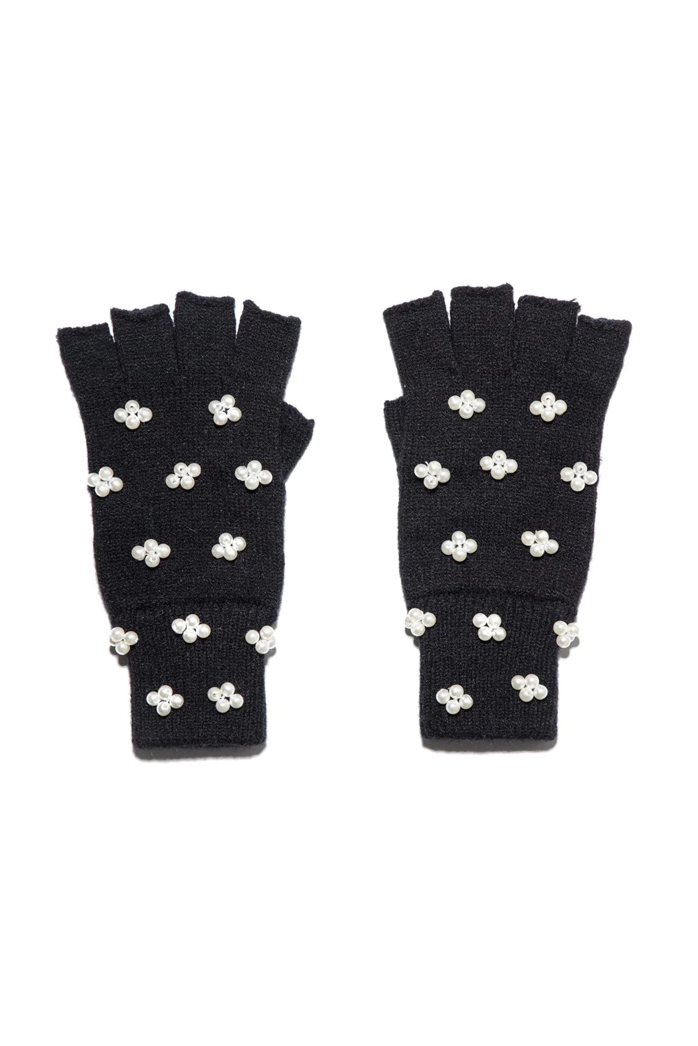 Image of Jet Pearl Cluster Fingerless Knit Gloves