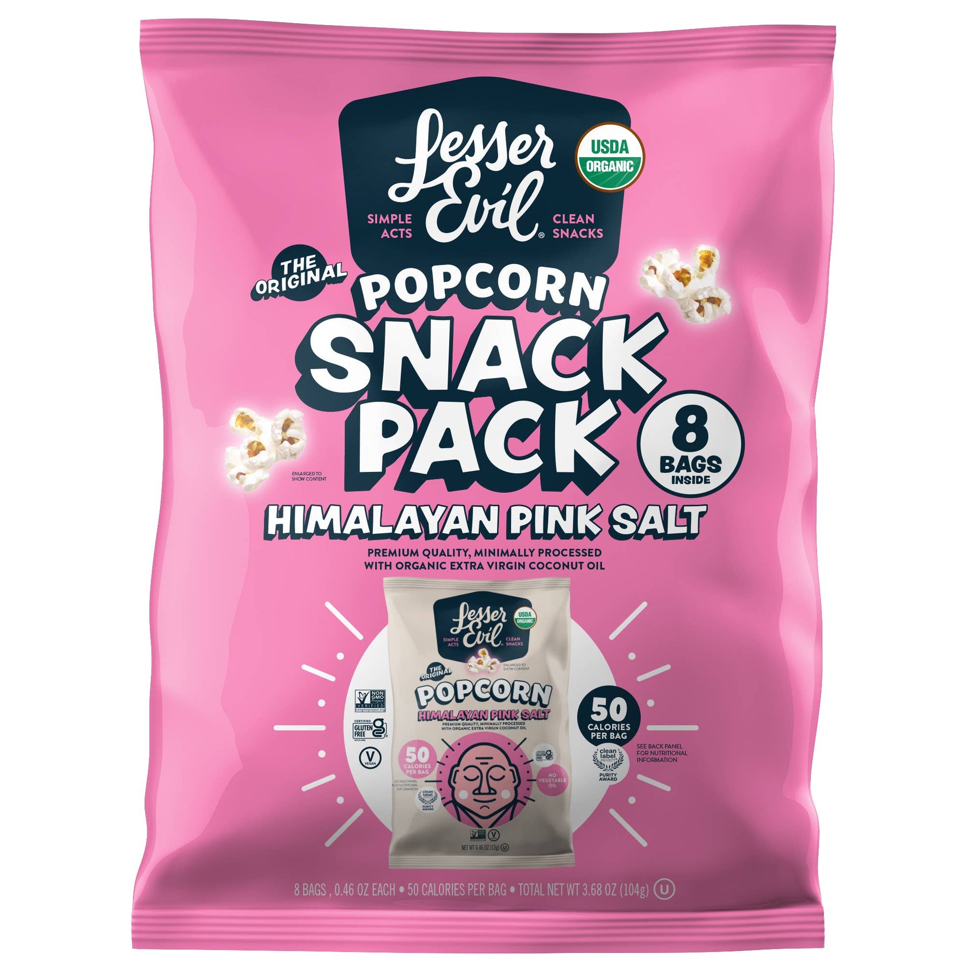 LesserEvil - Organic Popcorn, Snack Pack, Himalayan Pink, 8/.46oz