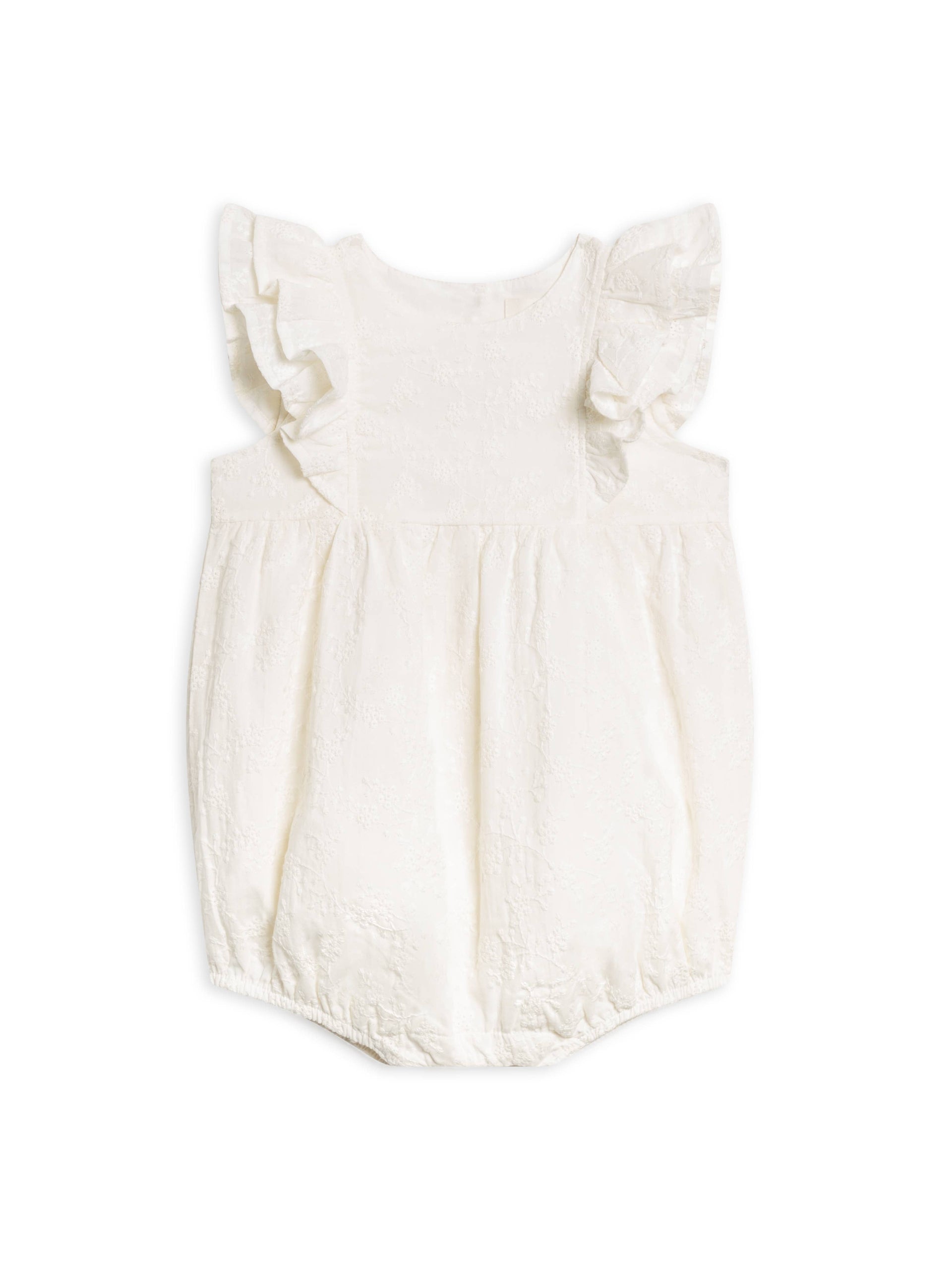 Colored Organics - Organic Elowyn Eyelet Ruffle Bubble Romper - Coconut: 3-6M