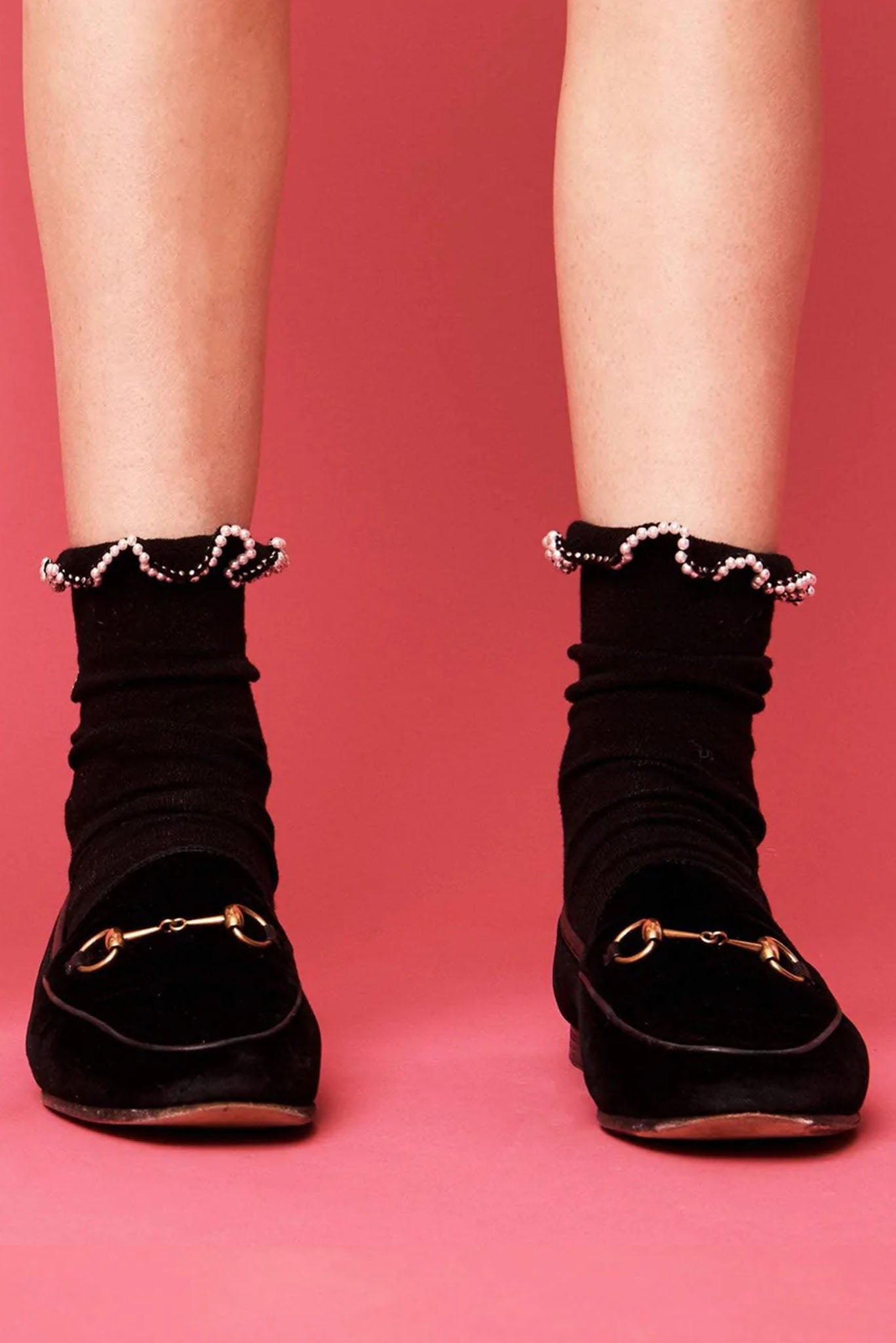 Image of Black and White Set of 2 Black Tie Ruffle Socks