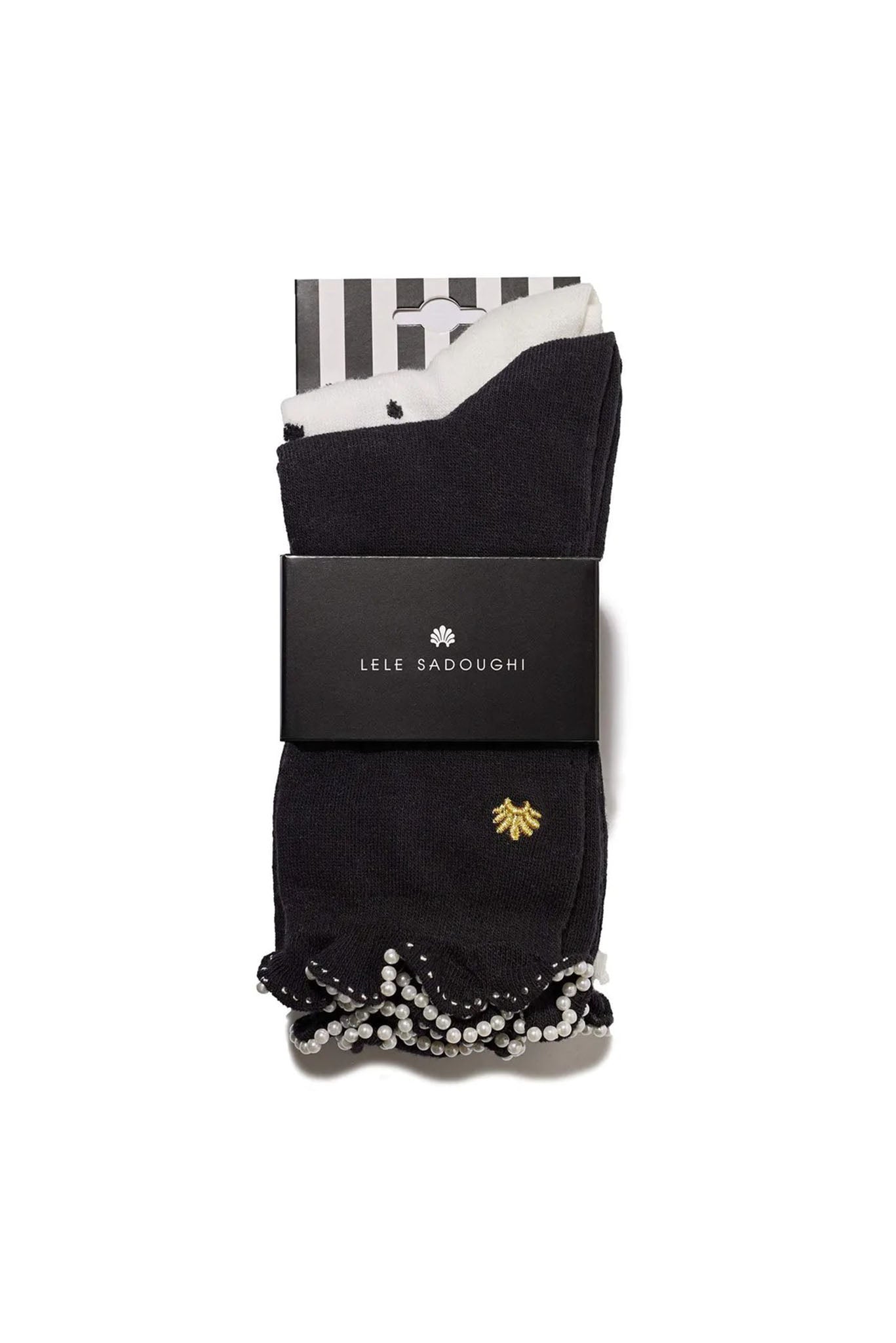 Image of Black and White Set of 2 Black Tie Ruffle Socks