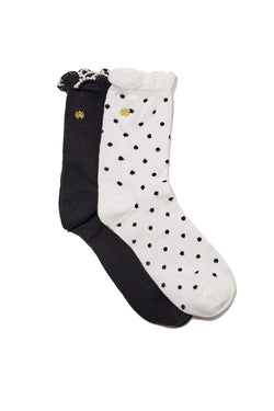 Image of Black and White Set of 2 Black Tie Ruffle Socks