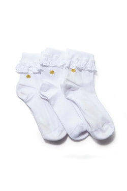 Image of White Set Of 3 Cindy Ruffle Socks