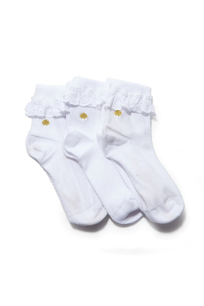 White Set Of 3 Cindy Ruffle Socks