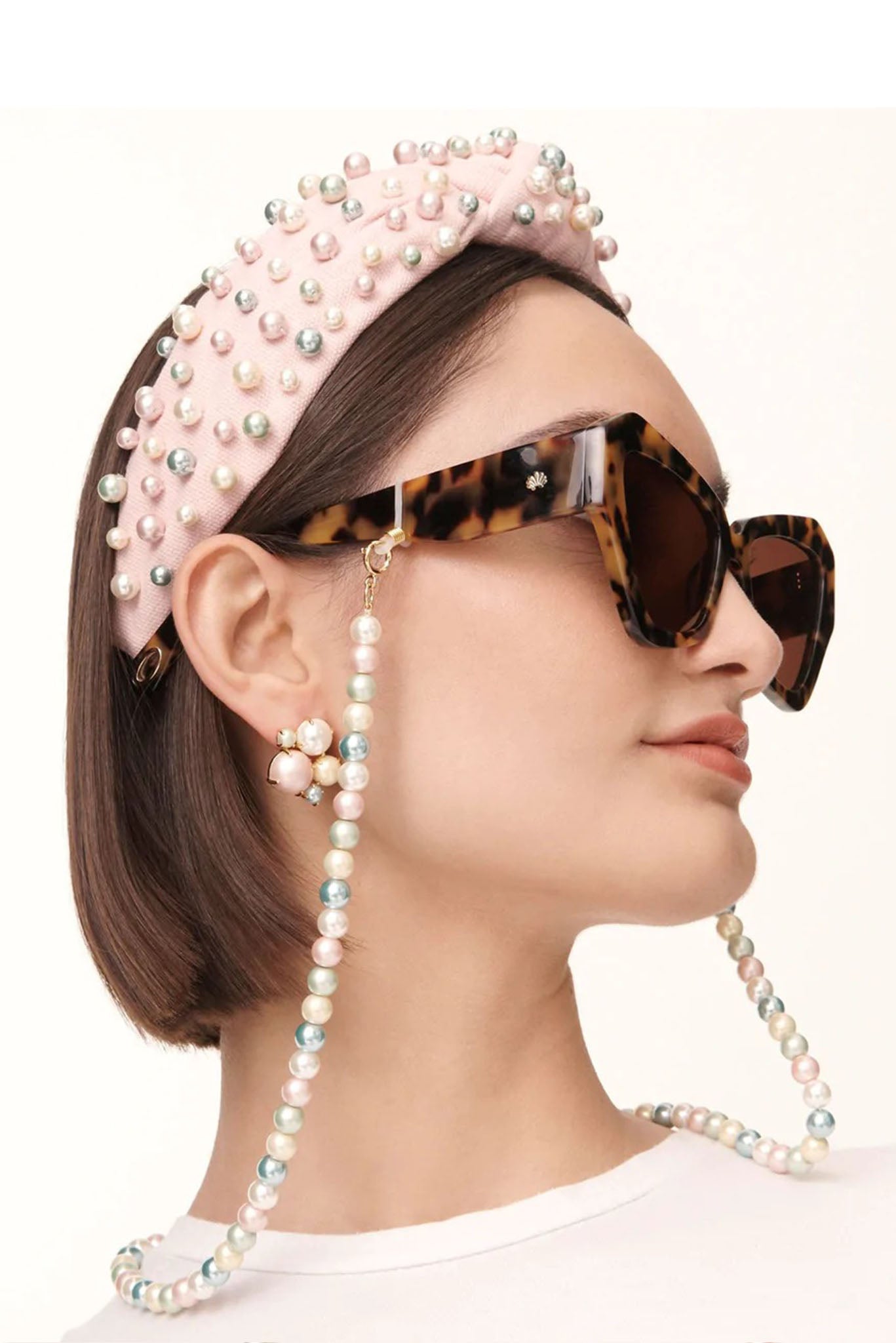Image of Lele Sadoughi X Atlantic-Pacific Pastel Rainbow Multi Pearl Knotted Headband